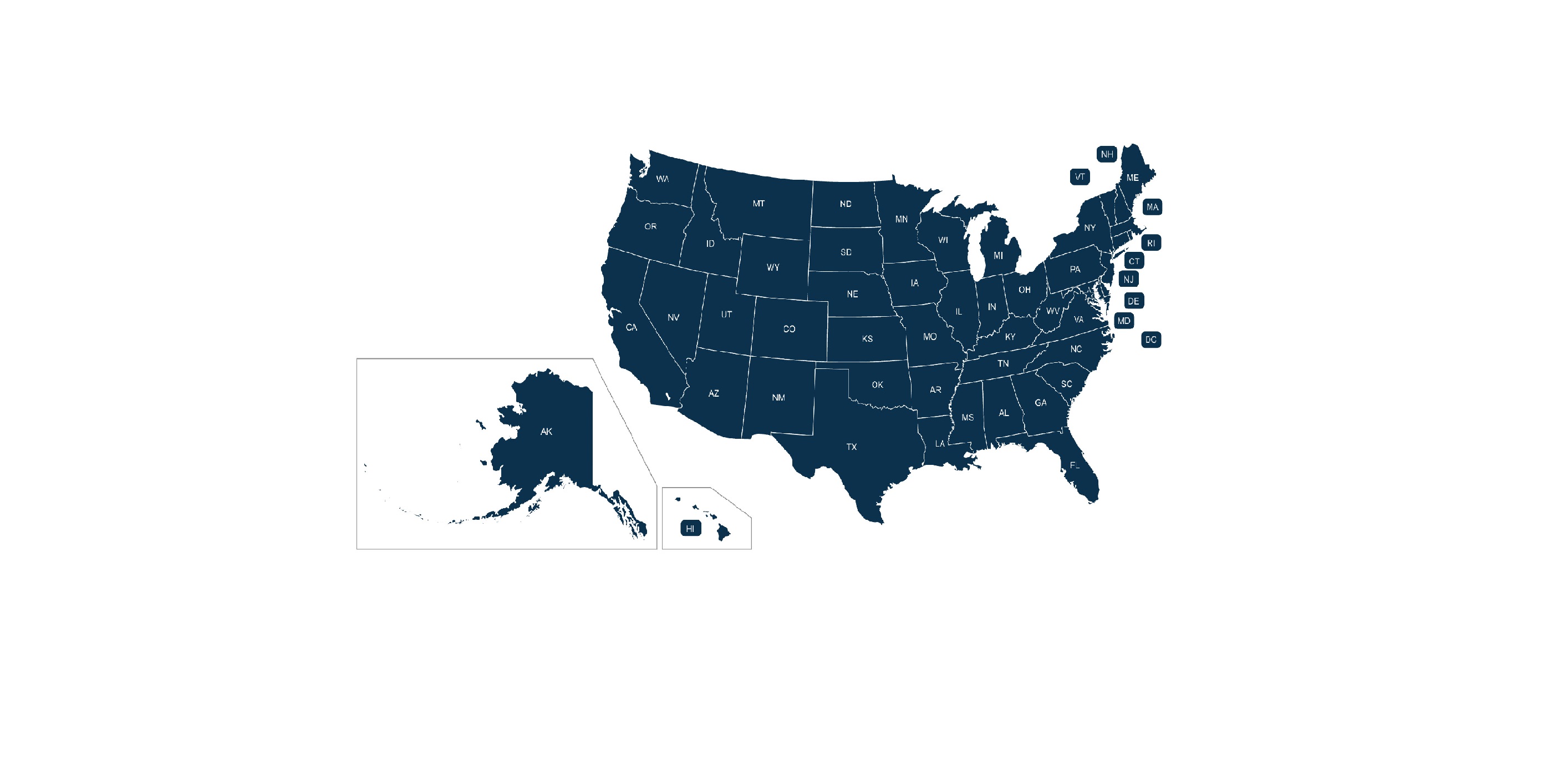 Map of the United States with every state marked as covered